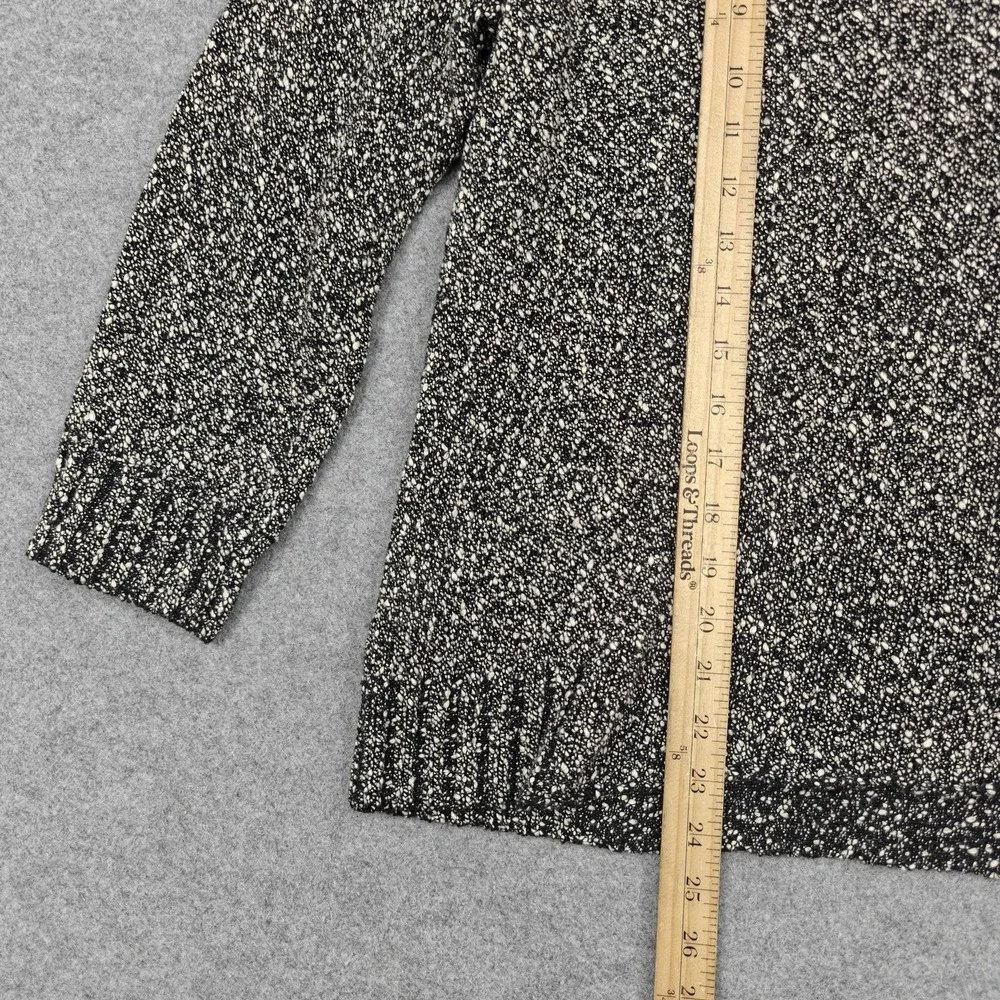 Eileen Fisher Sweater Womens Medium Black White 100% Cotton‎ V Neck Open Knit